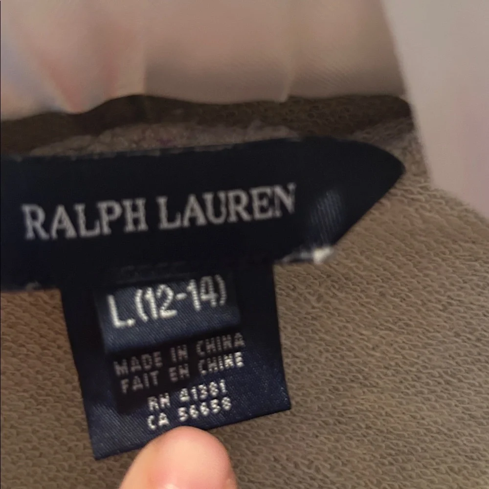 RALPH LAUREN Girls Heather Grey Hoodie Purple Pony Logo Size L 12-14